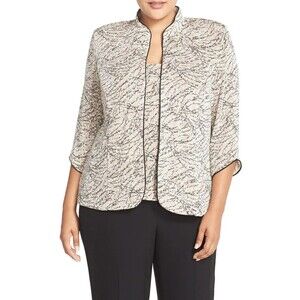 Alex Evenings glitter-printed twinset 2-piece Size 2X mandarin-collar jacket